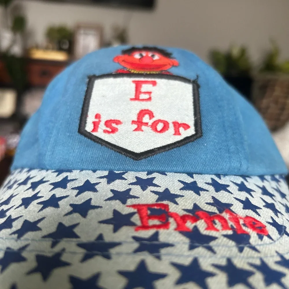Sesame Street Ernie Blue Star Pattern Kids Baseball Cap‎ Hat Vintage Muppets